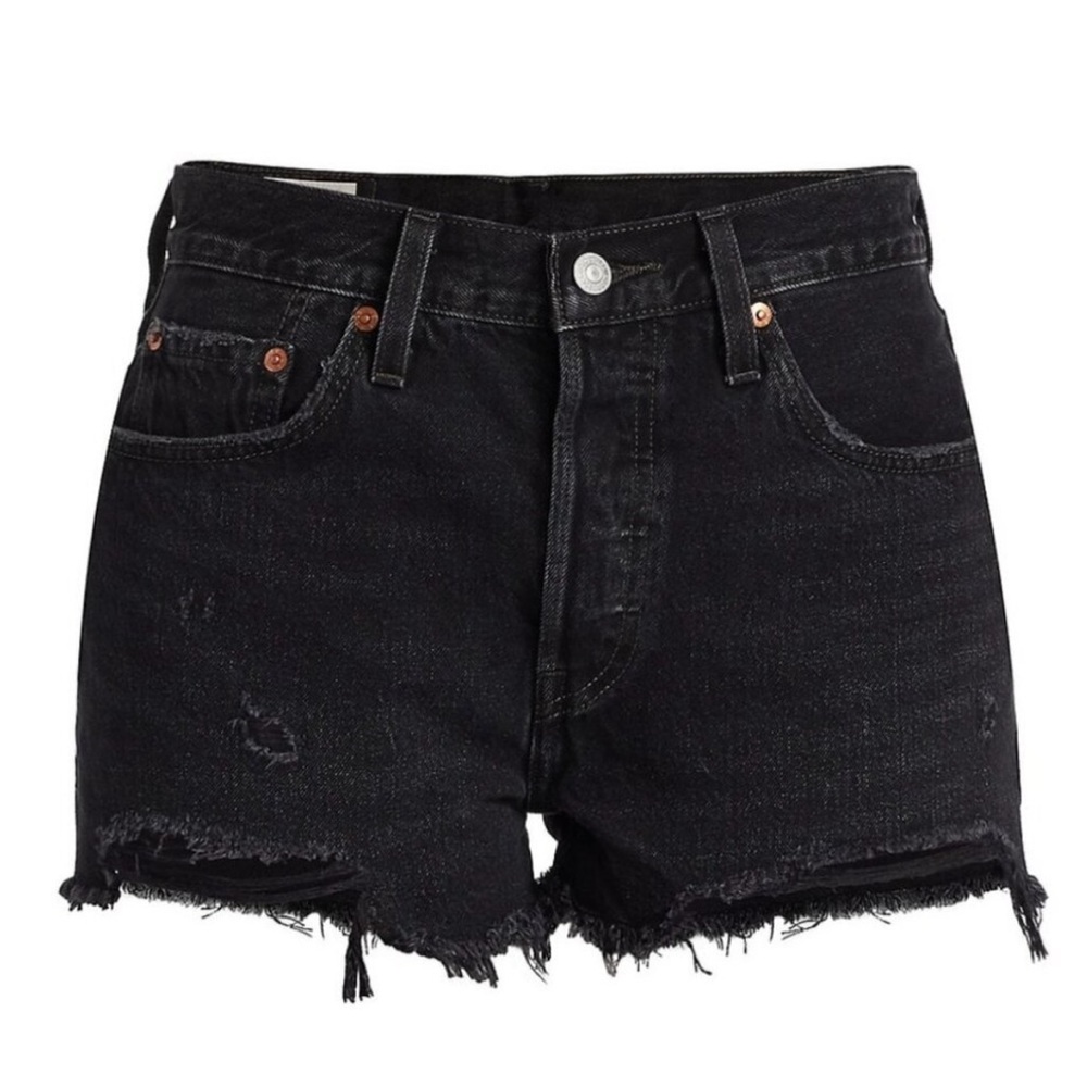 Levi’s 501 High Rise Original Fit Distressed Denim Jean Shorts Wise Up Black - Picture 7 of 16